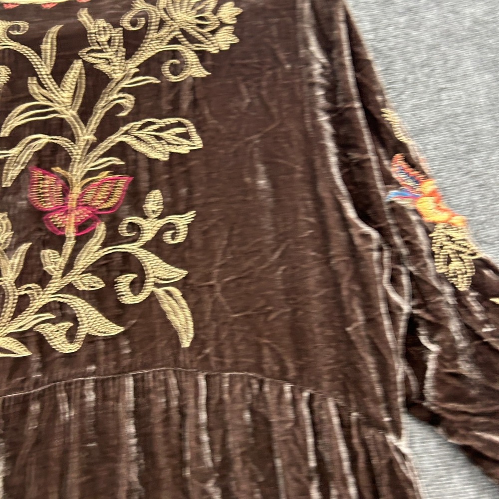 Johnny Was Taline Velvet Dress Boho Brown Midi Medium Floral Butterfly Cottage - Picture 10 of 11